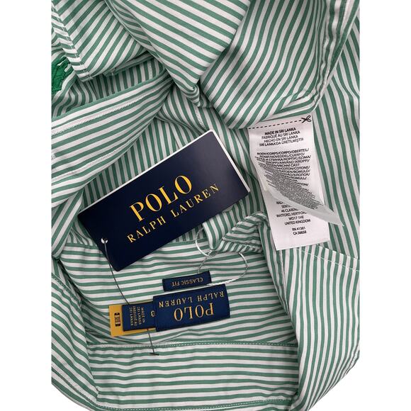 Ralph Lauren Long Sleeve Green Striped Cotton Shirt Size 0 - Picture 4 of 4